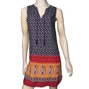 Beach Lunch Lounge Women’s Size S Indigo Blue Red Orange Tassel Saffi Tank Dress